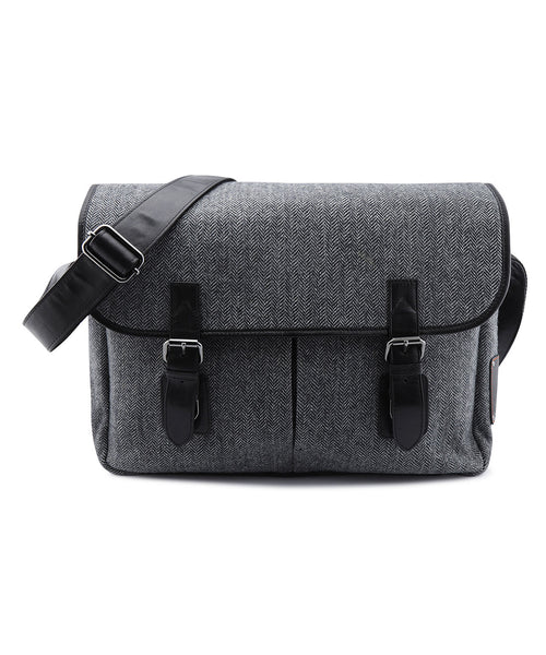 Laptop Tas Tweed met leer | Zwart