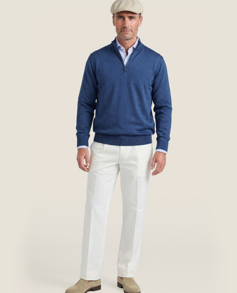 Merinowollpullover mit Reißverschlusskragen | Blau