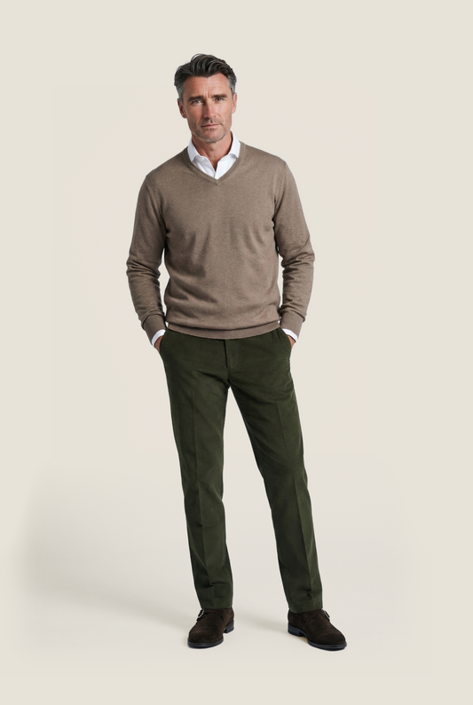 Cotton/Cashmere V-Hals Pullover | Taupe