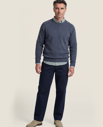 Rundhalspullover aus Lammwolle | Denimblau