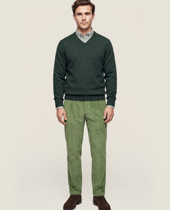 Baumwollpullover mit V-Ausschnitt | Grün