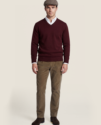 Baumwollpullover mit V-Ausschnitt | Bordeauxrot