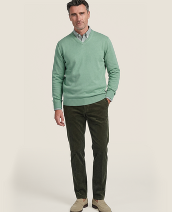 Baumwollpullover mit V-Ausschnitt | Grün