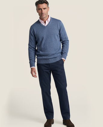 Baumwollpullover mit V-Ausschnitt | Blau