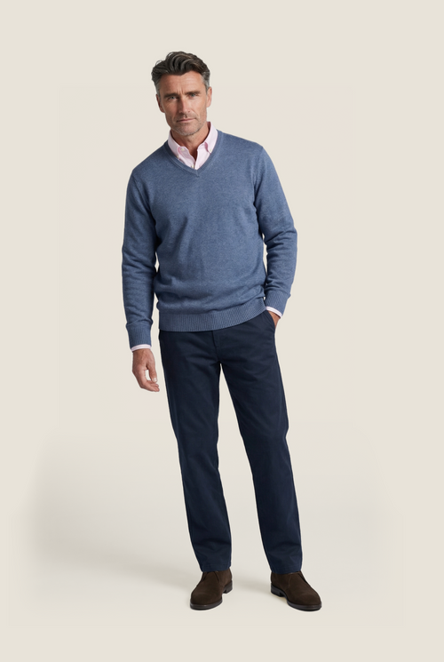 Baumwollpullover mit V-Ausschnitt | Blau