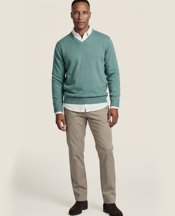 Baumwollpullover mit V-Ausschnitt | Grün