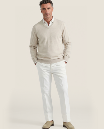 Baumwollpullover mit V-Ausschnitt | Braun