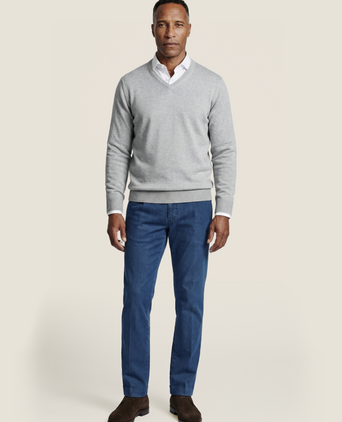 Baumwollpullover mit V-Ausschnitt | Hellgrau