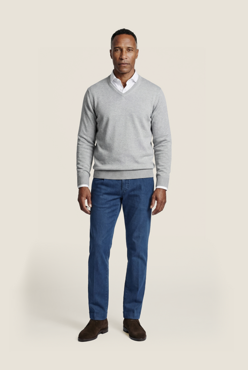 Baumwollpullover mit V-Ausschnitt | Hellgrau