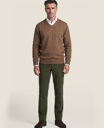 Baumwollpullover mit V-Ausschnitt | Braun