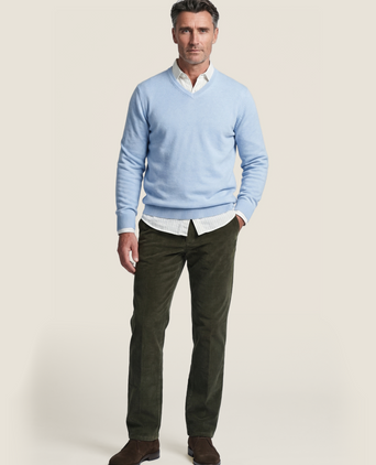 Baumwollpullover mit V-Ausschnitt | Blau