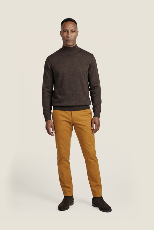 Turtle trui Merino wol | Donker Bruin