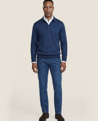 Polo-Pullover aus Merinowolle | Blau