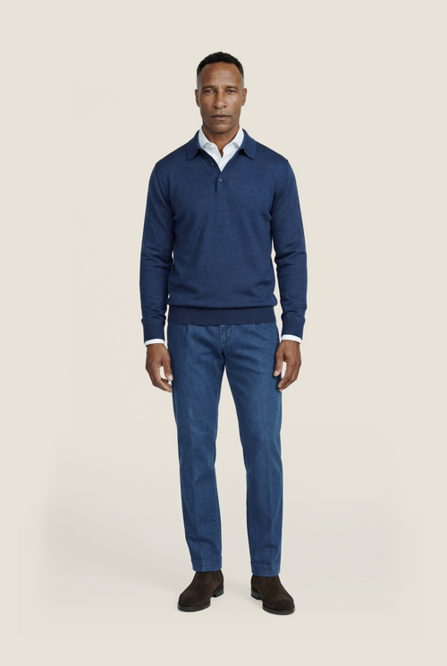 Polo-Pullover aus Merinowolle | Blau