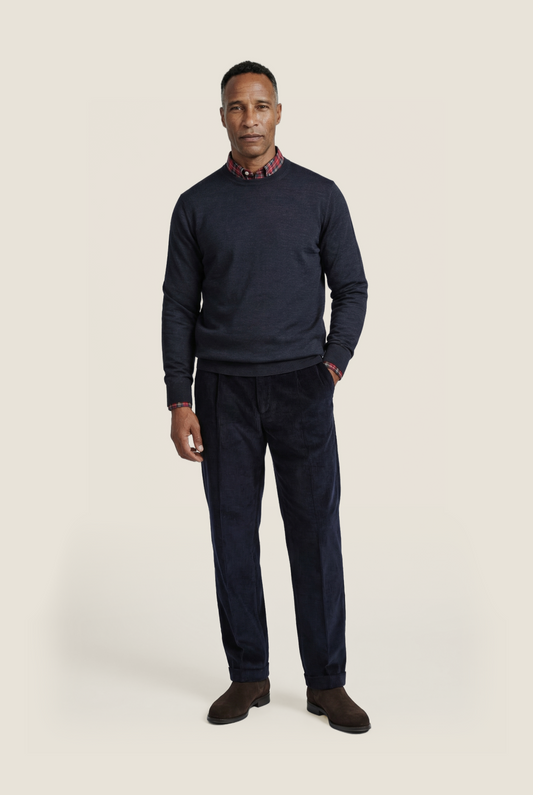 Merino Ronde Hals Pullover | Blauw Grijs