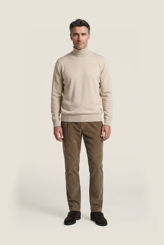 Rollkragenpullover aus Merinowolle | Beige