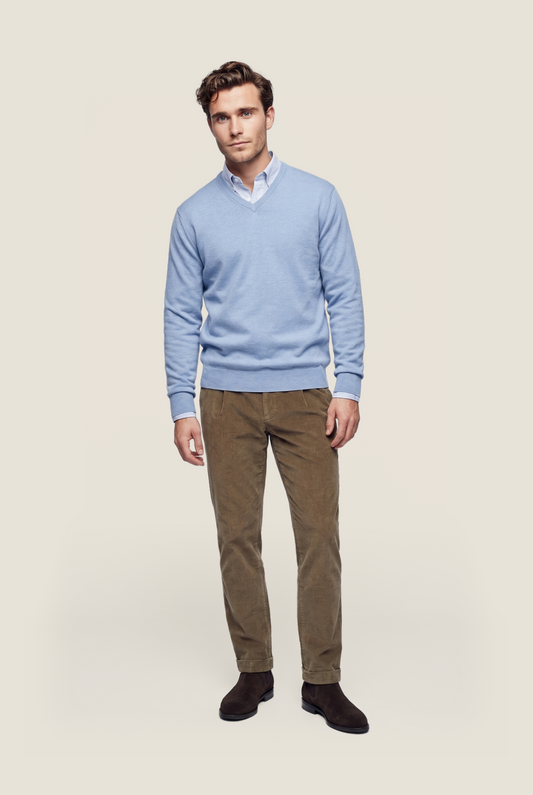 Merino V-Hals Pullover | Licht Blauw