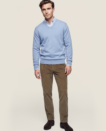 Merinowollpullover mit V-Ausschnitt | Hellblau