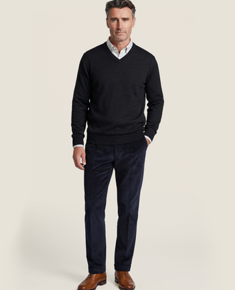 Merinowollpullover mit V-Ausschnitt | Blaugrau