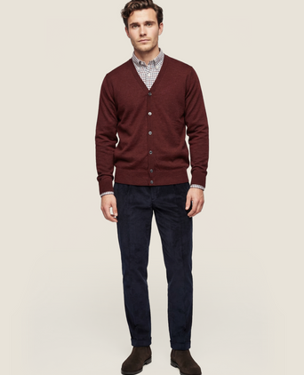 Cardigan mit Knöpfen, feine Merinowolle | Bordeaux