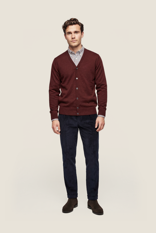 Cardigan mit Knöpfen, feine Merinowolle | Bordeaux