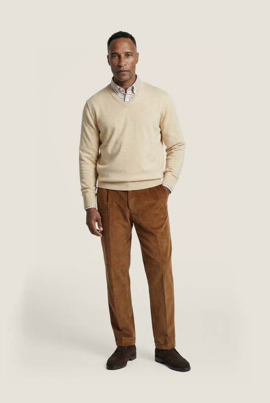 Pullover V-Neck Cotton/Cashmere | Beige