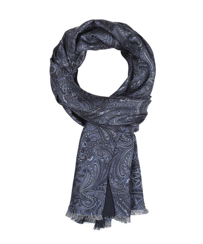 Zijden Wollen Sjaal | Navy Paisley Groot
