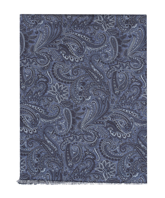 Zijden Wollen Sjaal | Navy Paisley Groot