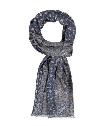 Zijden Sjaal | Blauw Paisley Print