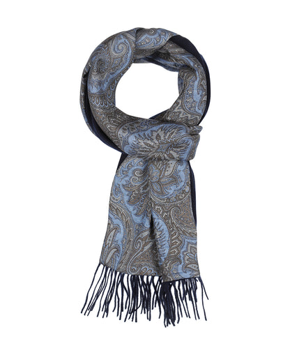 Zijden Cashmere Sjaal | Lichtblauw Paisley Navy Effen