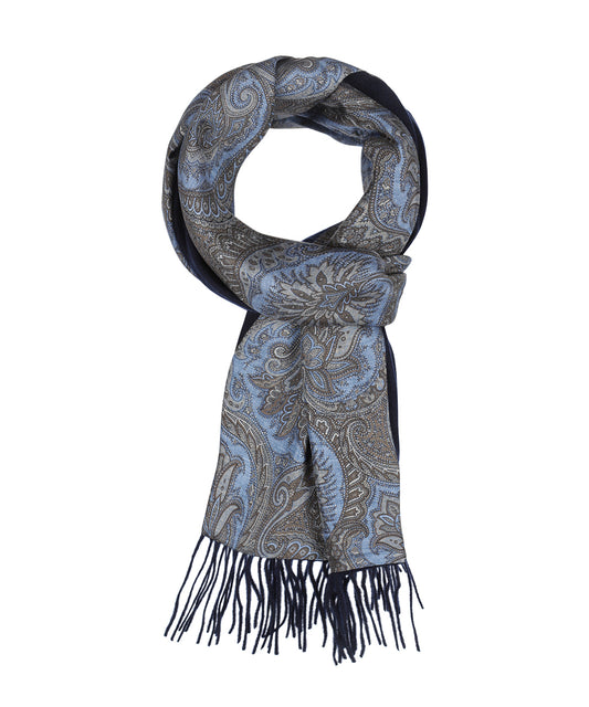 Zijden Cashmere Sjaal | Lichtblauw Paisley Navy Effen