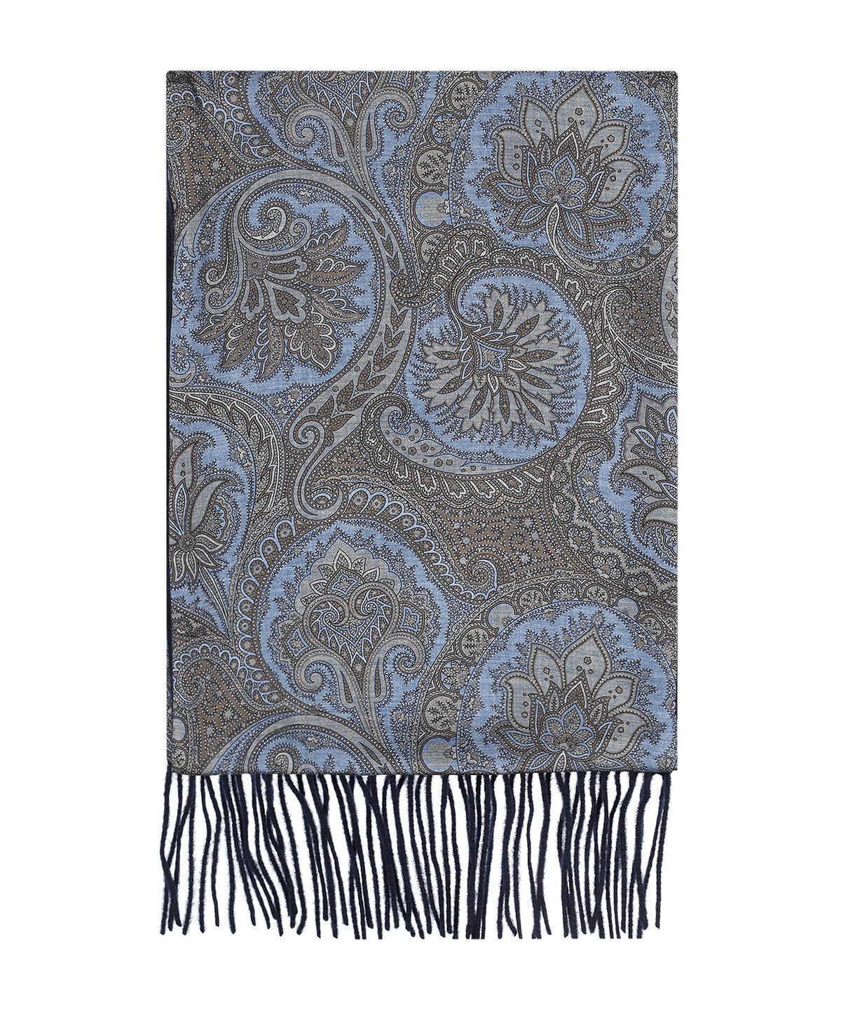 Zijden Cashmere Sjaal | Lichtblauw Paisley Navy Effen