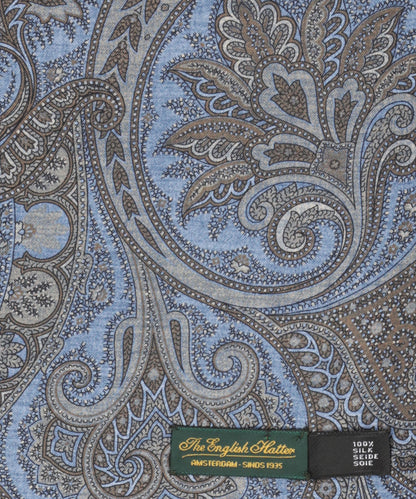 Zijden Cashmere Sjaal | Lichtblauw Paisley Navy Effen