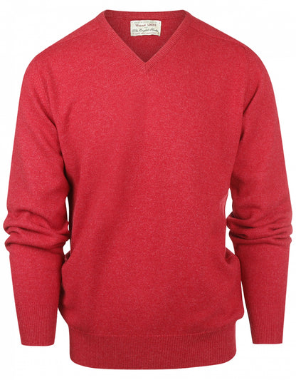 William Lockie V-Ausschnitt-Pullover aus Lammwolle | Mohnrot-Melange