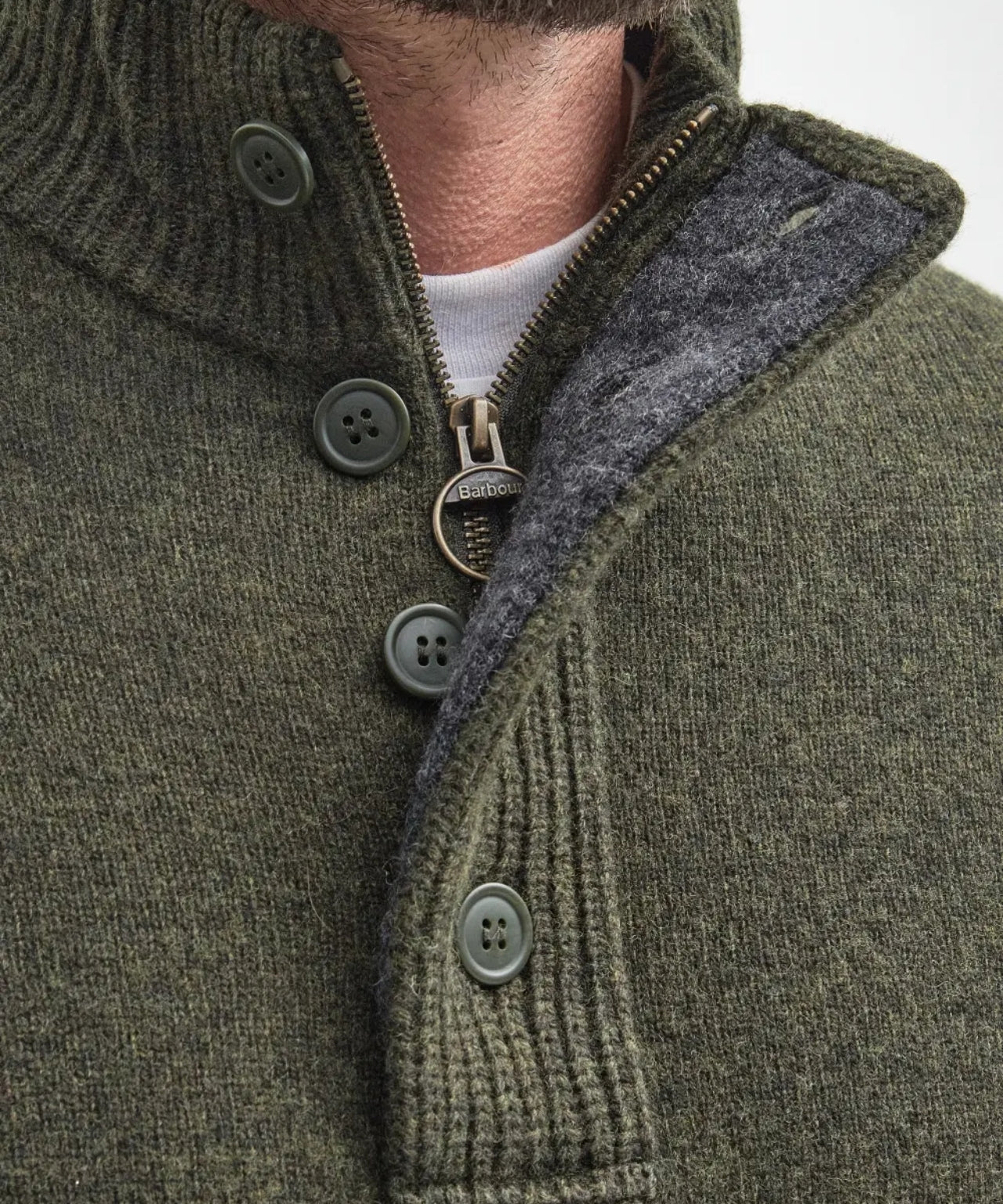 Pullover with zip and button closure | Green