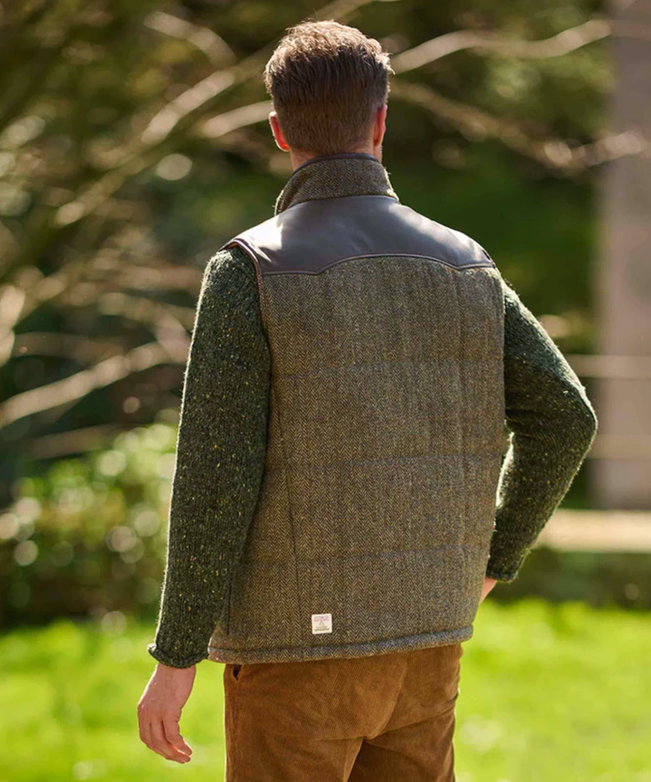Bodywarmer | Groen/Bruin melange herringbone