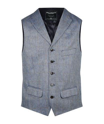 Gilet Zijde | Grijs Blauw Ruit
