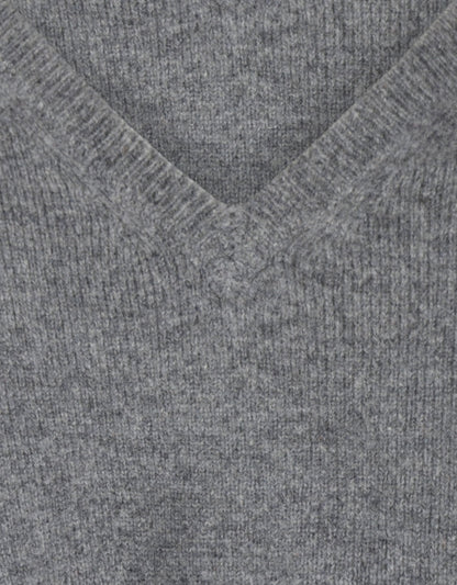 Klassischer Lammwollpullover mit V-Ausschnitt | Grau