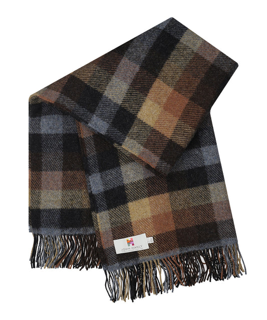 John Hanly Plaid Shetland | Brown CharcoalGrey Rust Box Plaid