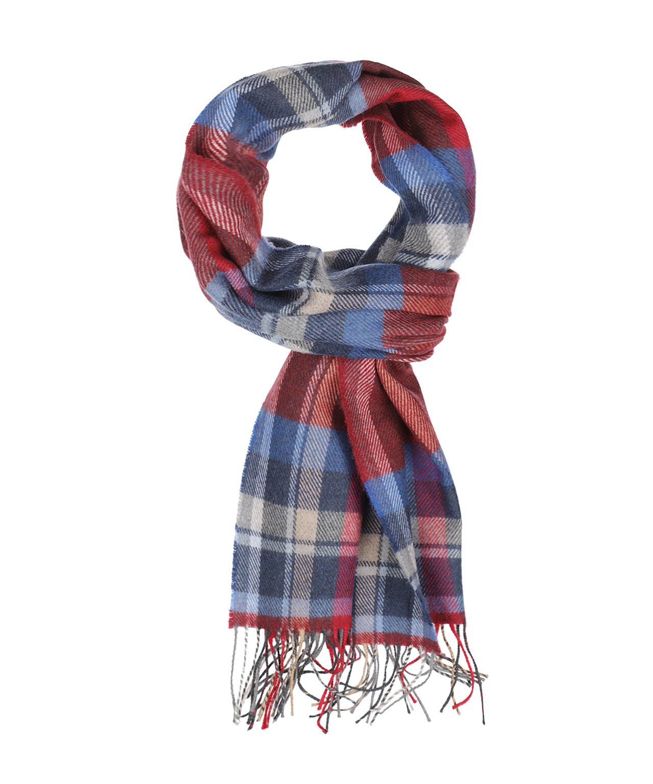 Merino Luxury Wool Scarf | Wine Blue Sky Silver Check