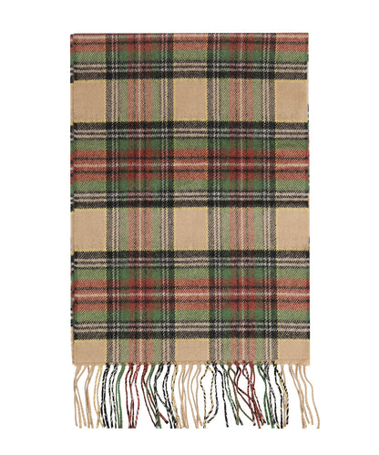 Merino Luxury Wool Scarf | Green Brown Charcaol Camel Check