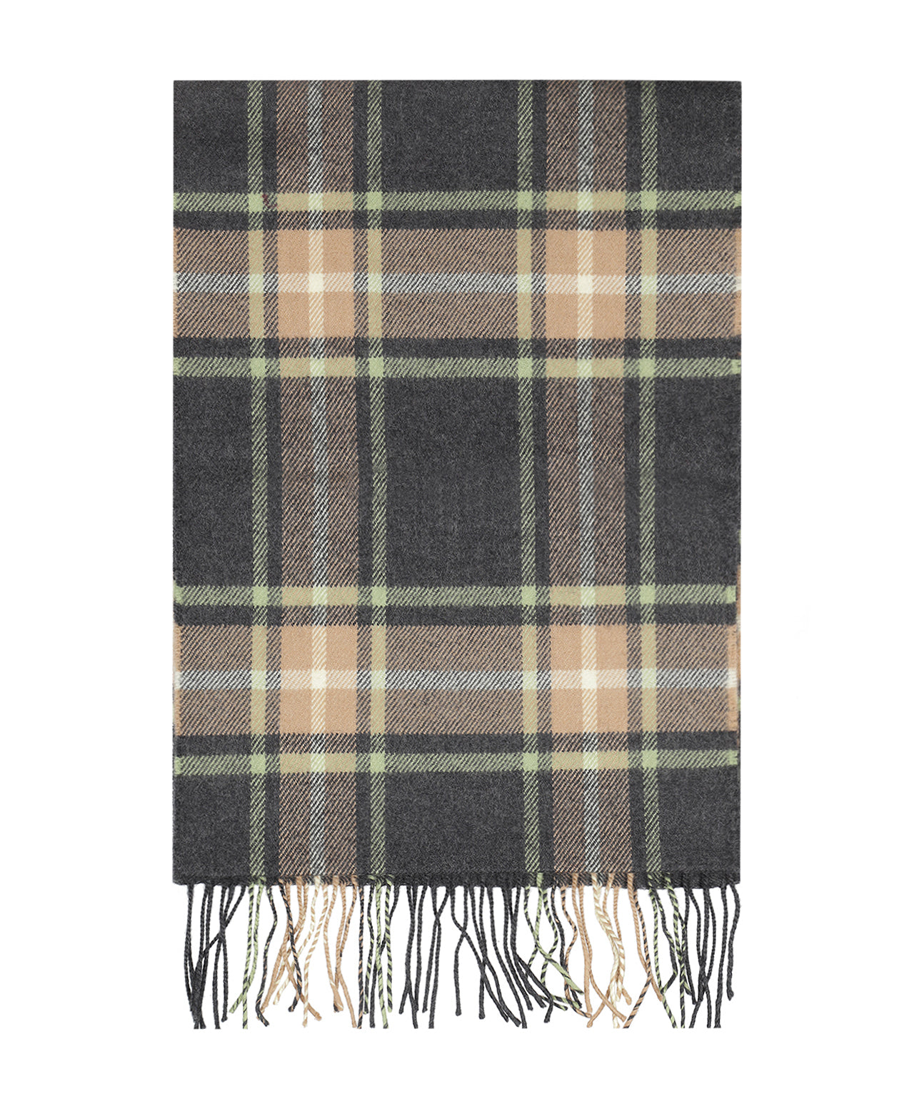 Merino Luxury Wool Scarf | Grey Beige and Light Green Check