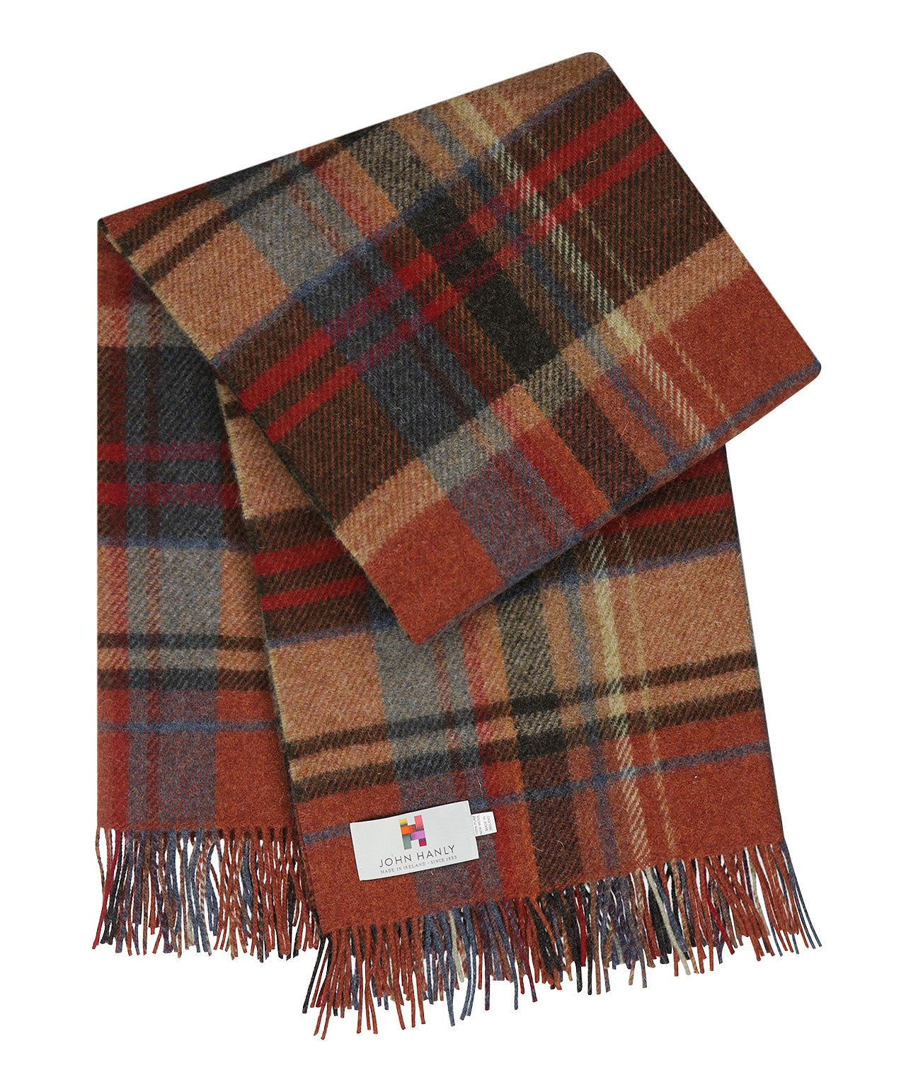 John Hanly Plaid Shetland | Rust Red/Brown/Blue Plaid