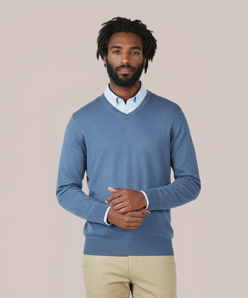 Pullover V-Hals Cotton/Cashmere | Blauw