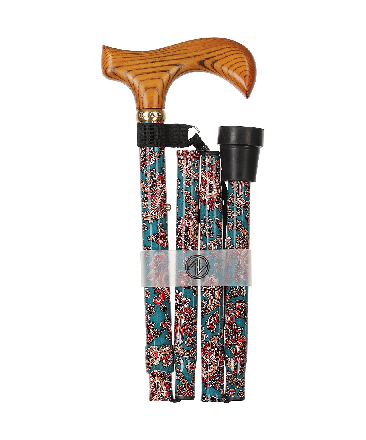 Faltbarer Gehstock | Grün Paisley