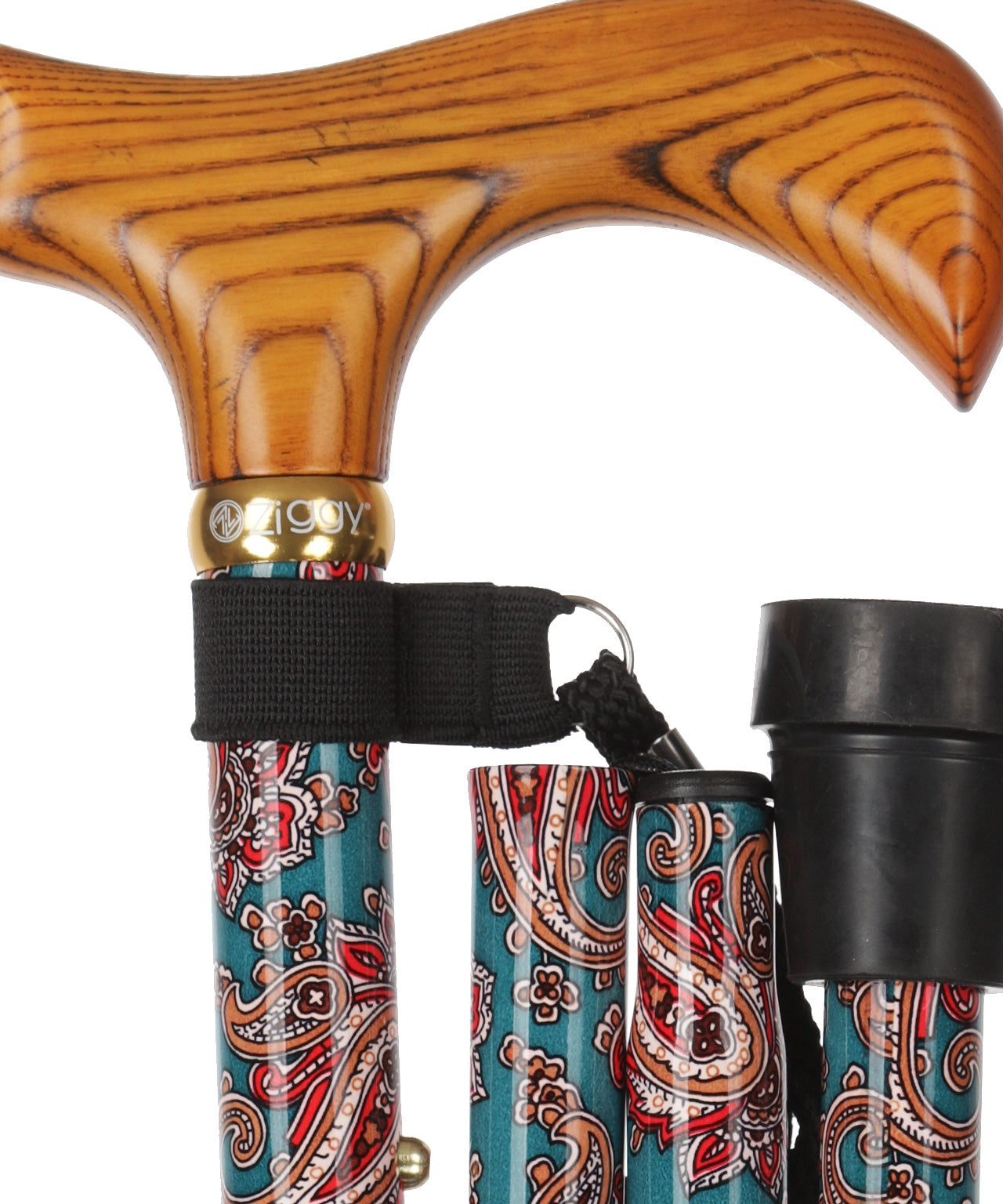 Faltbarer Gehstock | Grün Paisley