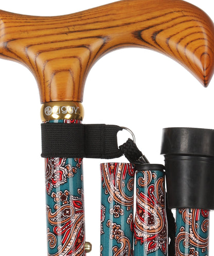 Faltbarer Gehstock | Grün Paisley
