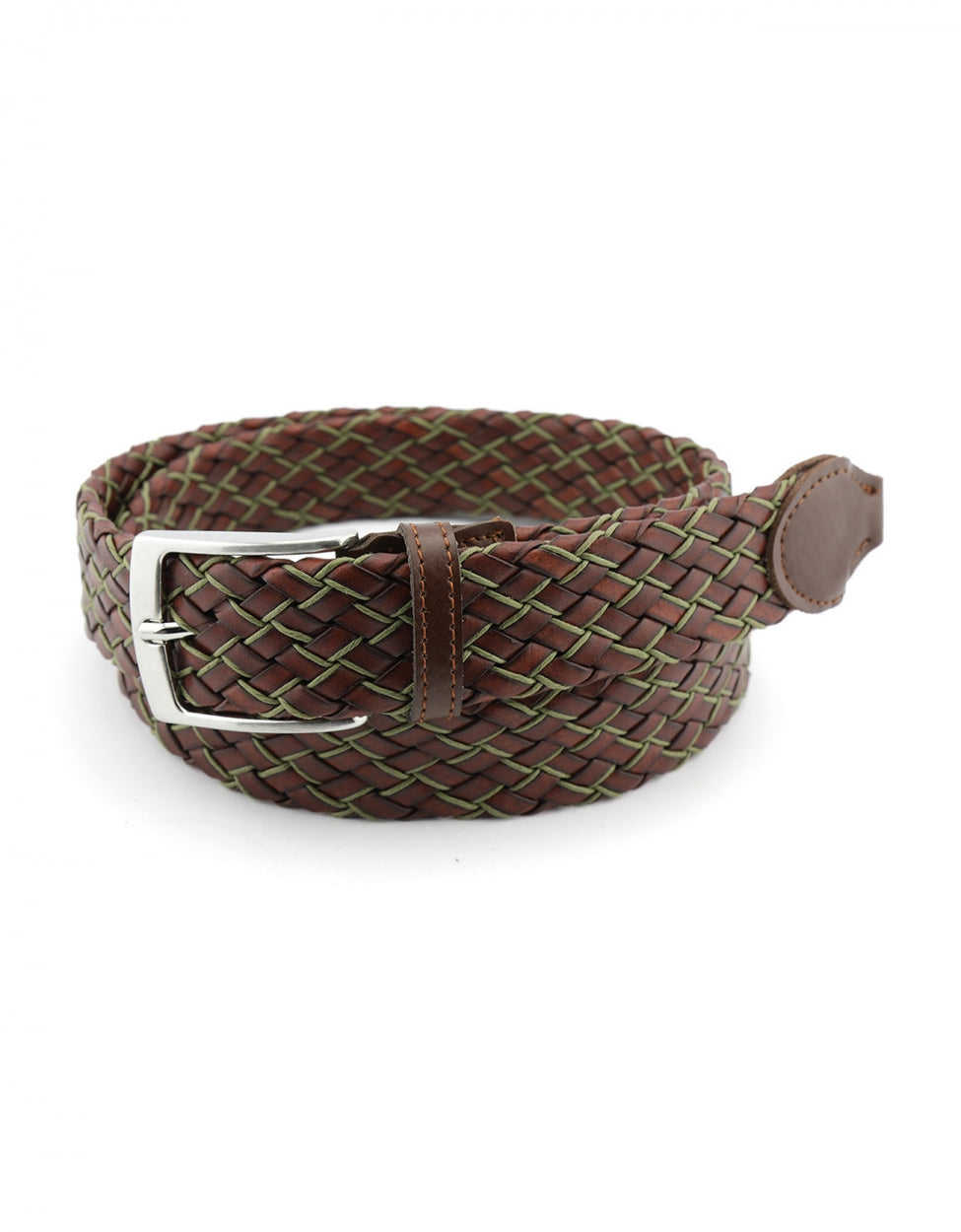 Riem Leer gevlochten | Bruin Groen