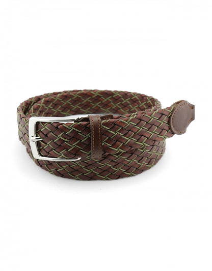 Riem Leer gevlochten | Bruin Groen