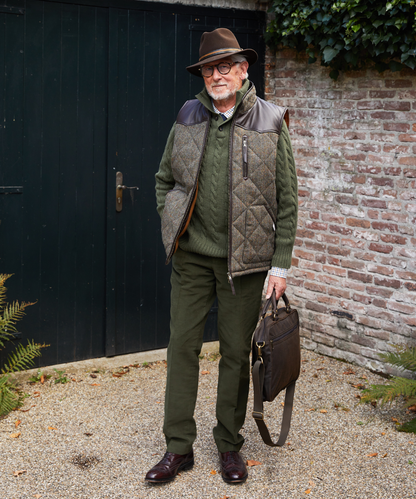 Bodywarmer | Groen/Bruin melange herringbone